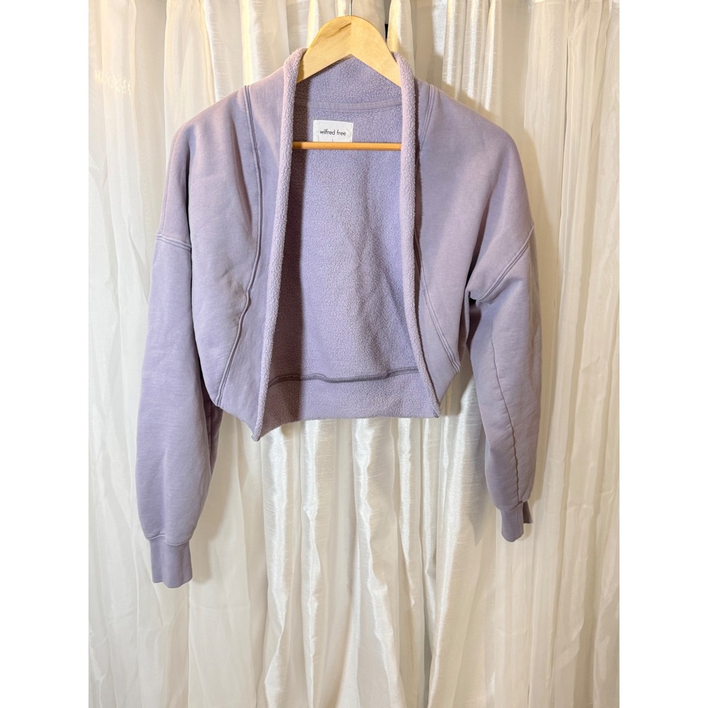 Wilfred Free Sweatshirt Womens 1 Purple Cropped Open Front Fleece Shrug Lavender